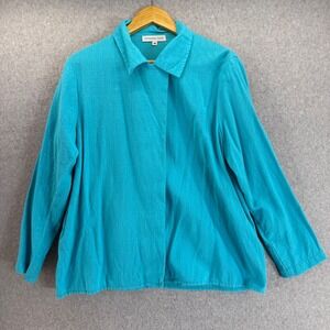 Christopher Calvin Button Collared Top Long Sleeve Blouse Aqua Blue Size Medium‎